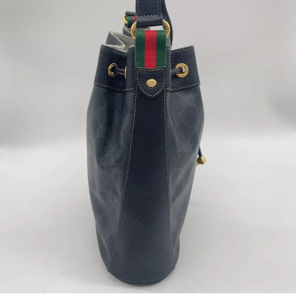 Auth WEEKEND DEAL GUCCI GG Sherry Line PVC Leather Black Drawstring Shoulder Bag - Picture 7 of 17